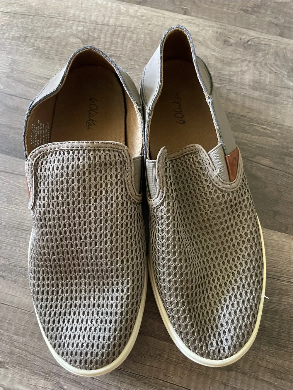 OluKai Beige/Brown Mesh Slip-On Pehuea Loafers